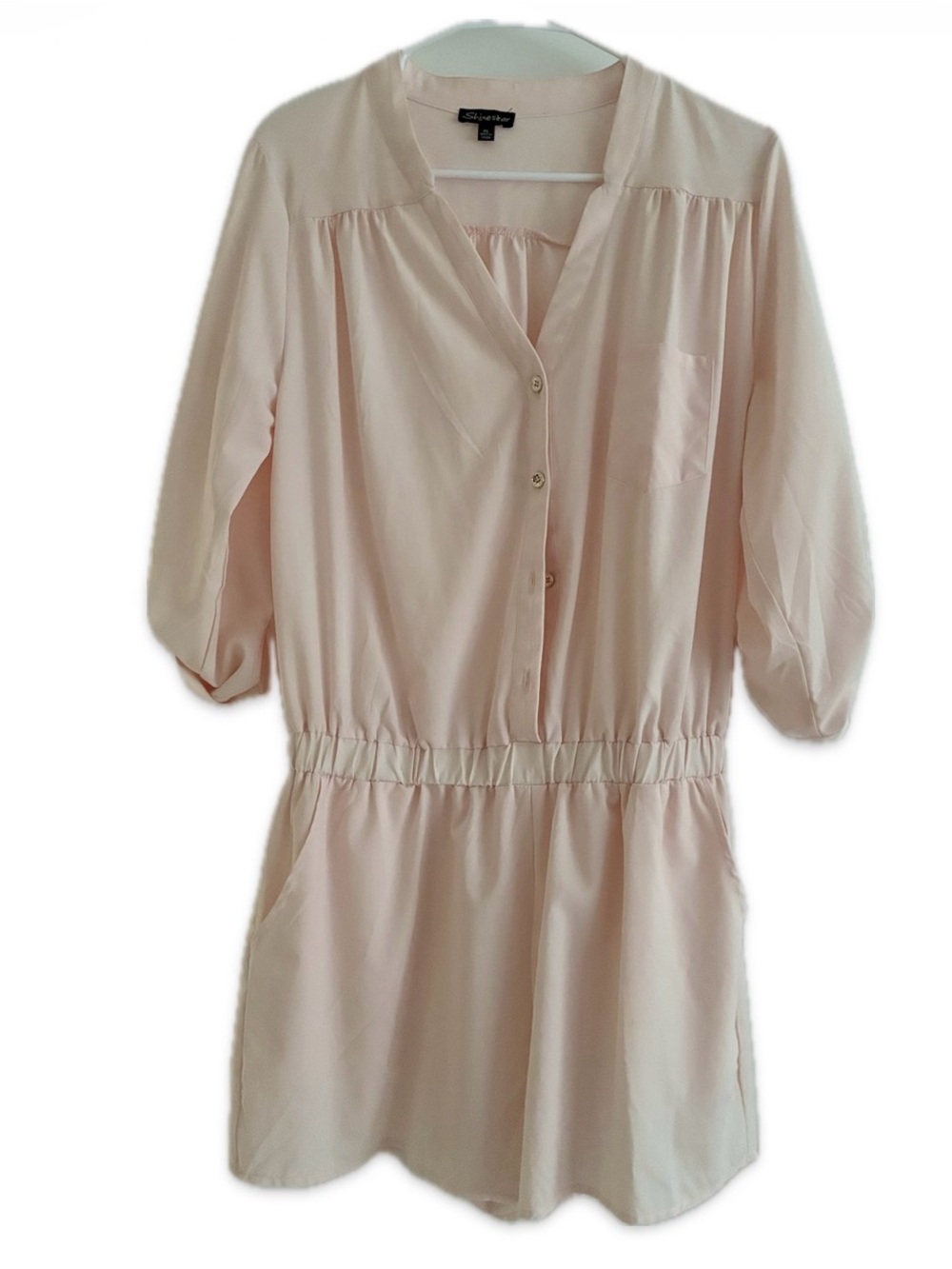 Light Blush Button-Front Waist-Elastic Romper fits 38DD, 40” bust